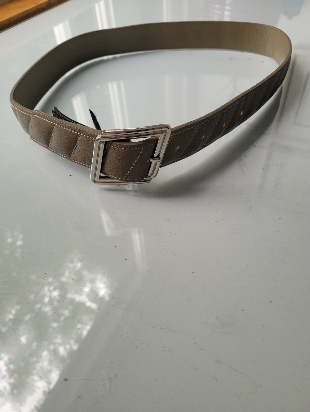 Mango Women's Quilted Leather Belt with Silver Buckle Size M